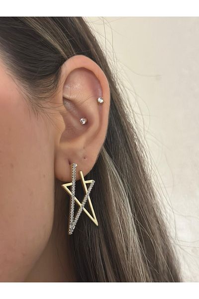 MyladyAccessoriess Zircon Stone Detailed Star Earrings (Steel)
