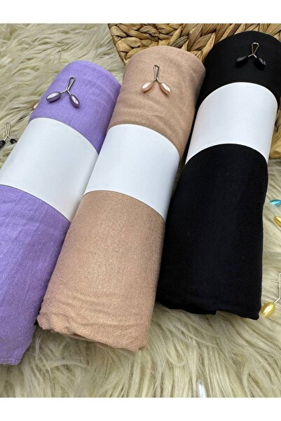 LA SEFA 3 Πακέτα Χτενιστό Βαμβακερό Επίπεδο Σάλι-ΣΚΟΥΡΟ Μπεζ-ΜΑΥΡΟ-Λιλά