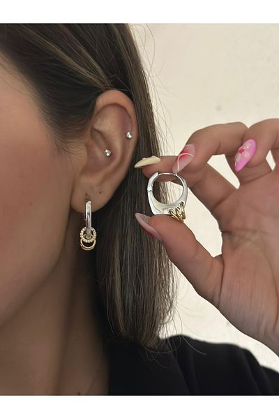 MyladyAccessoriess Double Color Detailed Hoop Earrings (Steel)