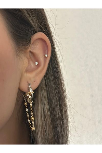 MyladyAccessoriess Double Color Chain Detailed Hoop Earrings (Steel)