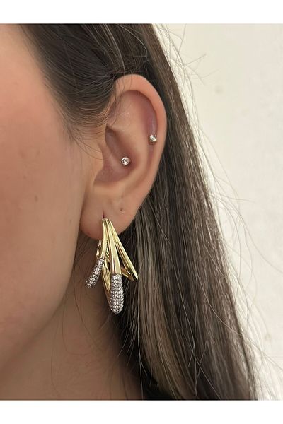 MyladyAccessoriess 3 Row Appearance Steel Hoop Earrings with Zircon Stone Detail