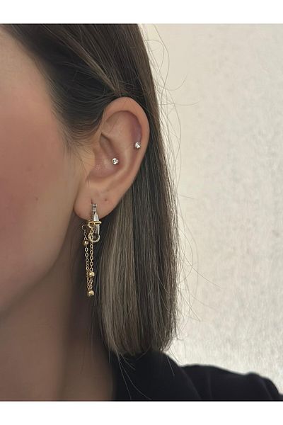 MyladyAccessoriess Double Color Chain Detailed Hoop Earrings (Steel)