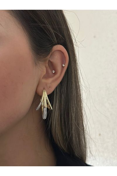 MyladyAccessoriess 3 Row Appearance Steel Hoop Earrings with Zircon Stone Detail