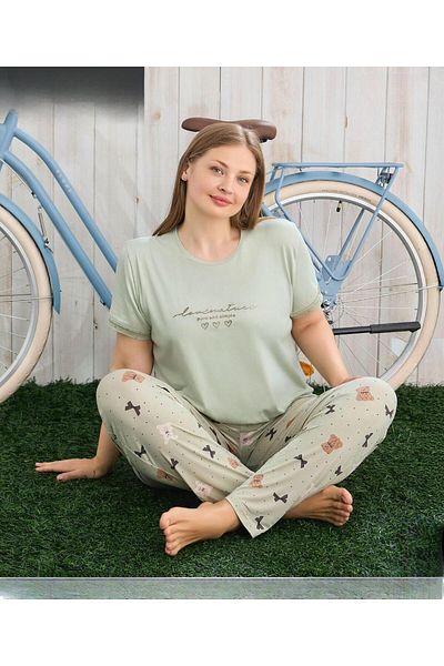 Pijamoni Women's Milan Plus Size Crew Neck Short Sleeve Slim Pajama Set 7665/20 - 1 Piece