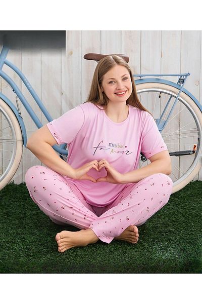 Pijamoni Women's Milan Plus Size Crew Neck Short Sleeve Slim Pajama Set 7665/17 - 1 Piece