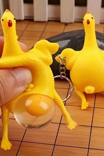 ForWhat Laying Hen Bag Ornament Stress Ball Keychain for Bureau Home Office Gift