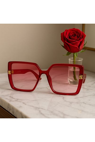 style iconic Luxury Oversized Square Sunglasses – Bold Red Frame with Gold Detailing