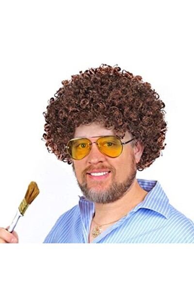 ForWhat Perucă de păr Bob Ross Bonus pentru birou, acasă, birou, activități, spectacol, costum