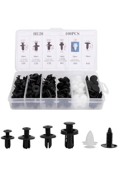 Generic 100Pcs HE26 Car Retainer Clips & Plastic Fasteners Kit - 6 Kinds Nylon Bumper Auto Push Pins Rivets
