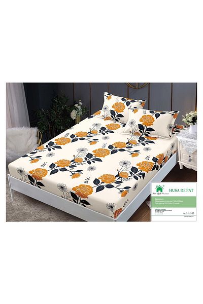 FIONNA.RO Duvet Cover with Elastic and Pillowcases 160x200cm - Cream with Yellow Roses