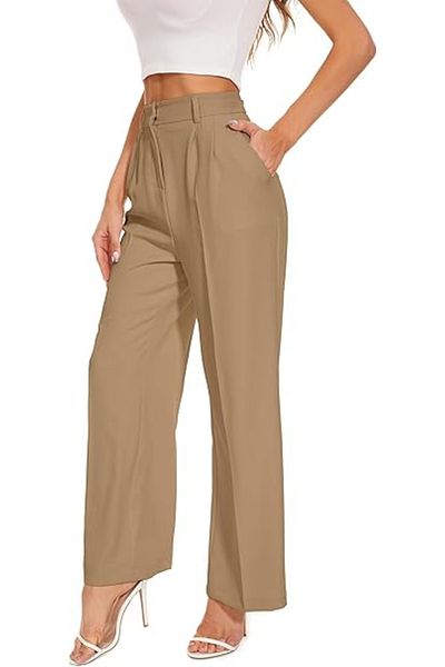 OEM Women Wide Leg Pants High Elastic Waisted Business Work Trousers Long Straight Pants