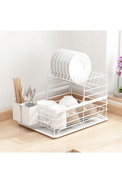 JollyMag Modern two-tier dish drainer, white metal, JollyMag, SU04B