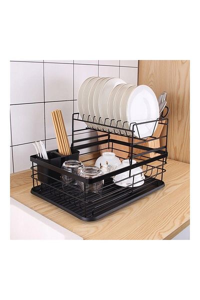 JollyMag Modern two-tier dish drainer, black metal, JollyMag, SU04CZ