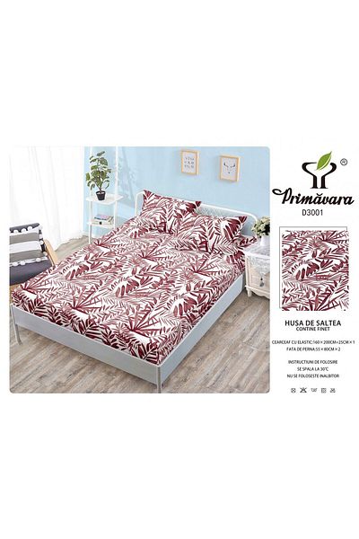 FIONNA.RO Duvet Cover With Elastic And Pillowcases 160X200cm - Frunze Grena