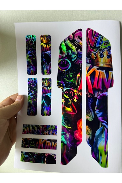 ca kay bu King Bisiklet Sticker Seti 9 Parça – Renkli Maşa Kadro Etiketi Holo...
