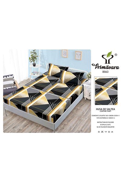FIONNA.RO Duvet Cover With Elastic And Pillowcases 160X200cm - Black Abstract