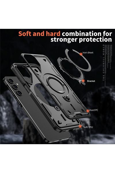 ALC MOBILE Military armour case with metal ring, compatible with Samsung Galaxy S24 Fe, Black
