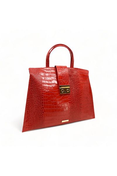 BESSO Charme Elegante Red Genuine Leather Handbag