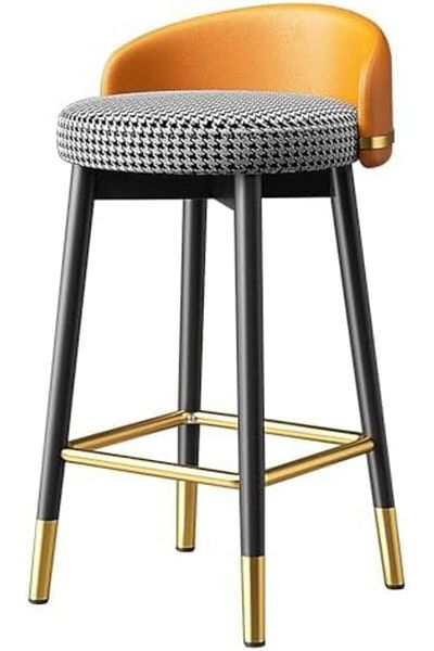 Türkiye Bar Stools with Backrest Kitchen High Stools with Gold Metal Footrest Round Seat Counter Chair for L