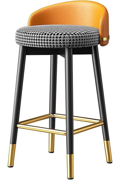 Türkiye Bar Stools with Backrest Kitchen High Stools with Gold Metal Footrest Round Seat Counter Chair for L