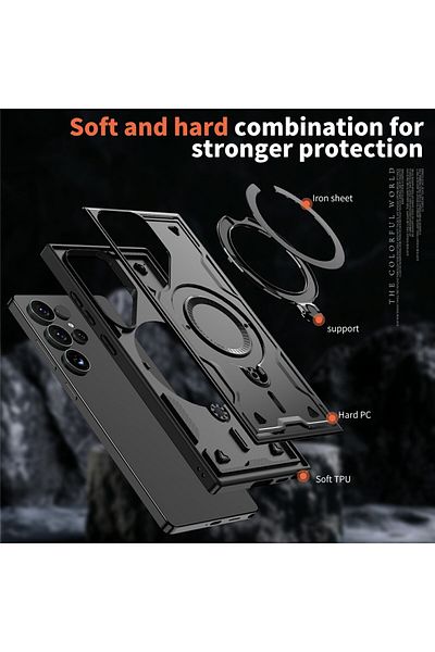 ALC MOBILE Military armour case with metal ring, compatible with Samsung Galaxy S24 Ultra, Black