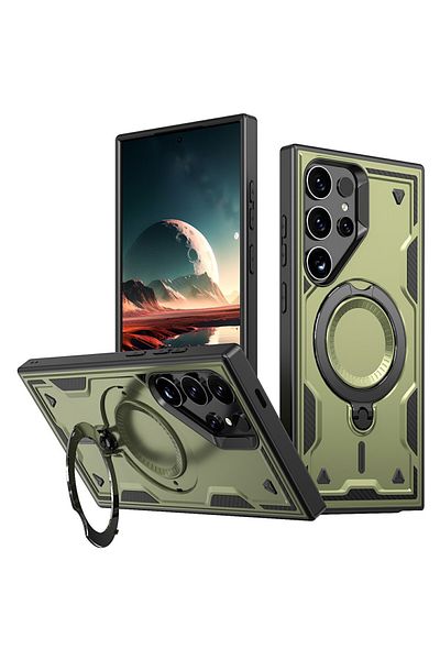 ALC MOBILE Military armour case with metal ring, compatible with Samsung Galaxy S24 Ultra, Green