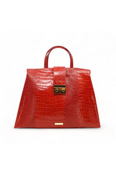 BESSO Charme Elegante Red Genuine Leather Handbag