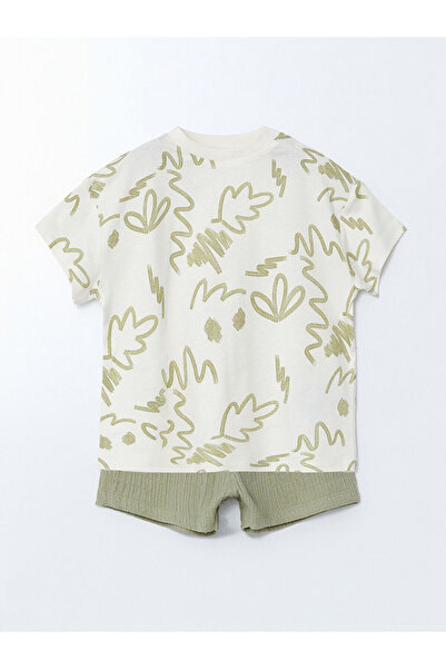 LC Waikiki طقم شورت وتي شيرت للأولاد الصغار من LCW Baby Ecru Crew Neck مطبوع