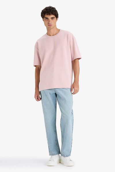 DeFacto Oversize Wide Fit No-Iron Crew Neck Short Sleeve Basic Plain Heavy Fabric T-Shirt X3926Az2