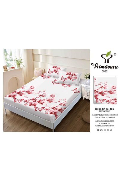 FIONNA.RO Husa Din Finet Cu Elastic Si Fete De Perna 160X200cm - Flori Si Fluturi Roz