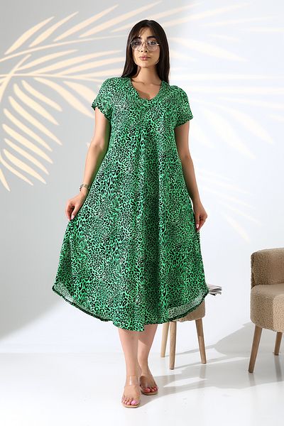 LadyMina Pijama Summer Plus Size Short Sleeve V Neck Viscose Dress