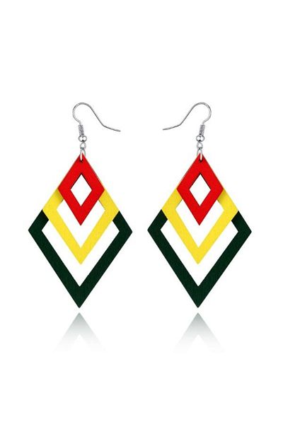 JollyMag Geometric wooden earrings, 3 rhombuses, Yellow, 11 x 6 cm
