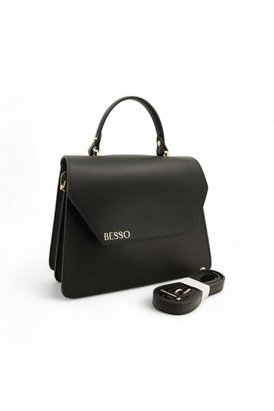 BESSO Dolce Elegante Black Genuine Leather Handbag