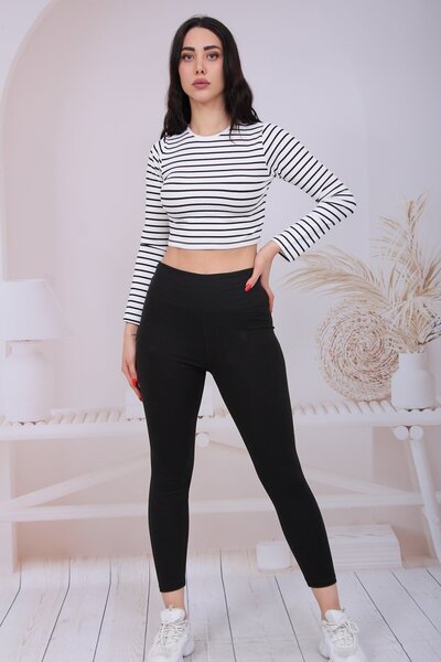 Ellit giyim بنطال ضيق أسود اللون بنسبة 95% من البوليستر بخصر عالٍ للنساء