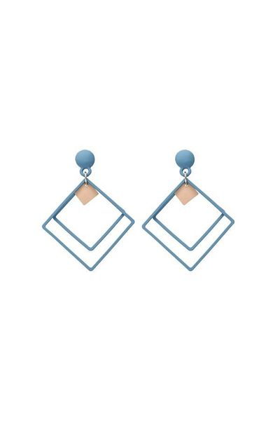 JollyMag Geometric earrings, square shape, Blue with Gold