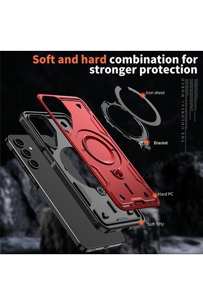 ALC MOBILE Military armour case with metal ring, compatible with Samsung Galaxy S24 Fe, Red