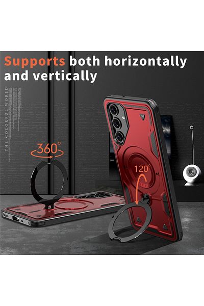 ALC MOBILE Military armour case with metal ring, compatible with Samsung Galaxy A56, Red