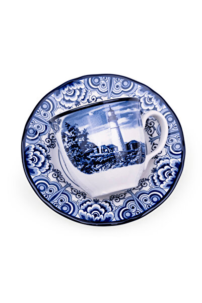 Claytan كوب قهوة وشاي من البورسلين بلون أزرق هالسيون سعة 200 مل مع صحن مطابق ...