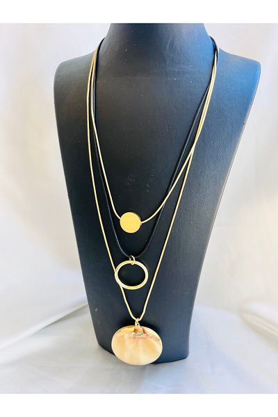 COCOSH TAKI Black Gold Triple Multiple Modern Long Necklace
