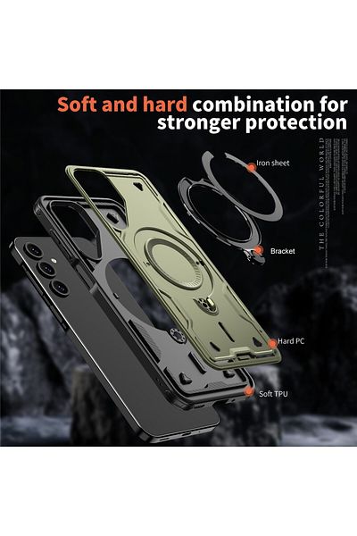 ALC MOBILE Military armour case with metal ring, compatible with Samsung Galaxy S24 Fe, Green