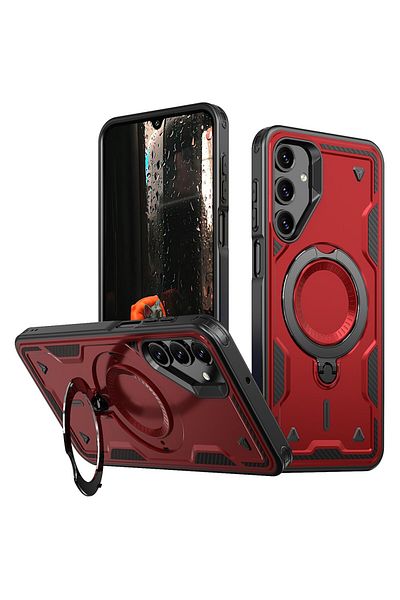 ALC MOBILE Military armour case with metal ring, compatible with Samsung Galaxy S24 Fe, Red