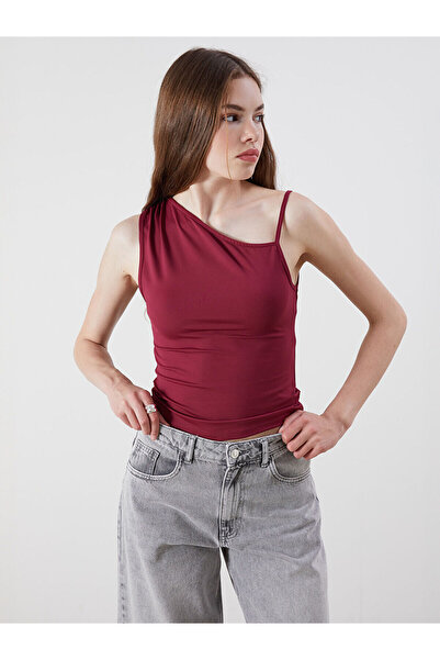 LC Waikiki Peak New Season Asymmetric Collar Draped Bodycon Blouse