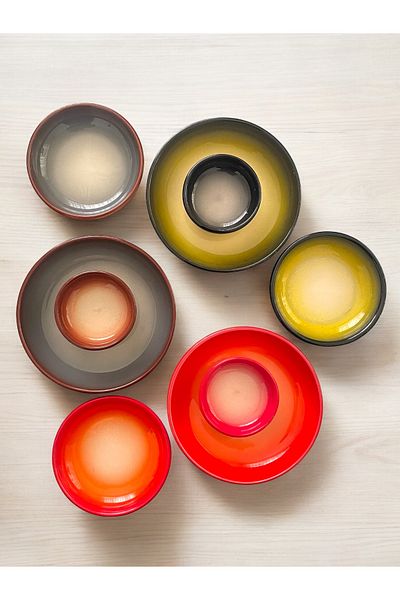 Artistic Quality Casserole in Decorative Colors - Breakfast - Sauce Bowl - Appetizer - Snack Set 9 Pieces for 3 People