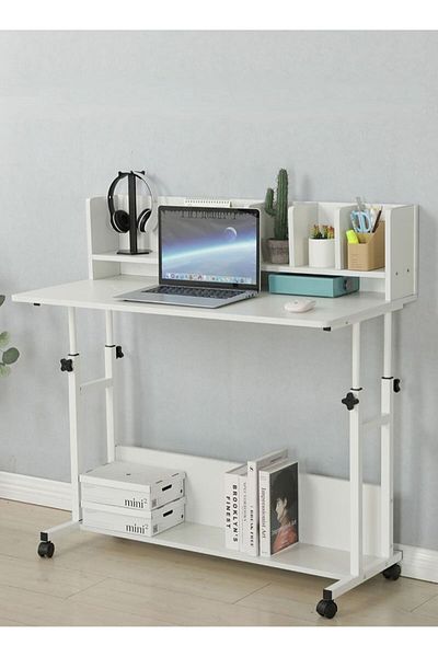 AGD Adjustable Height Computer Desk with Storage Shelves Study Writing and Gaming Desk for Home Simple M