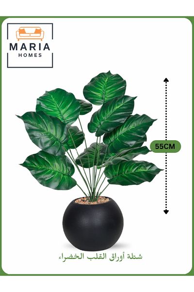 MARIA HOMES Artificial Green Heart Leaf Plant 55 cm – Decorative Indoor Shrub with Black Pot