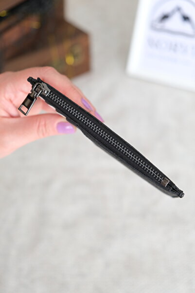 Norvi Leather Genuine Leather Zippered Card Holder Black