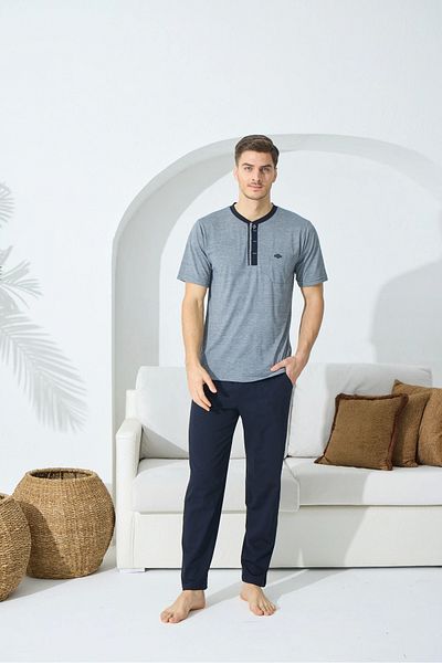 ALFA AKSESUAR 03 9513 Men's Midi Collar Short Sleeve Pajama Set