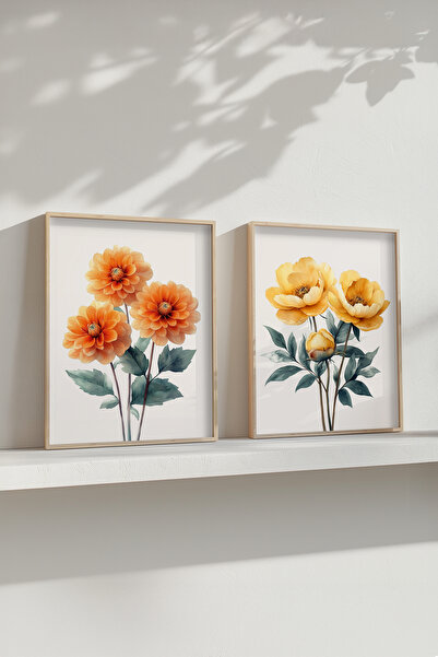 STARYUNA Set de 2 picturi cu flori cu rama din lemn Yuna212