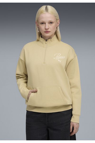 Puma Essentials Script Relaxed High-Neck Half-Zip Crew Sweatshirt Women