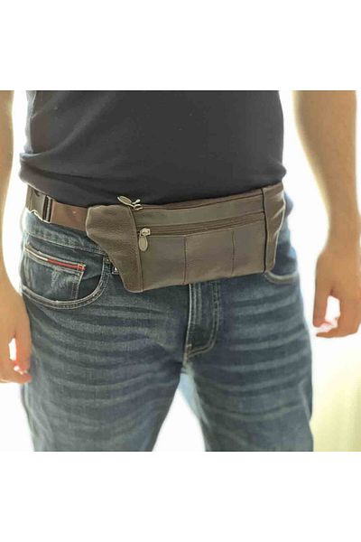 Micutz Men's Waist Bag Made of Genuine Leather, Waterproof, 30 x 11.5 x 2.3 cm, Dark Brown